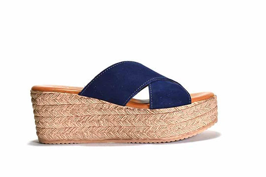 Bella Wedge in Navy Suede