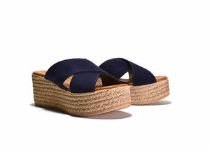 Bella Wedge in Navy Suede